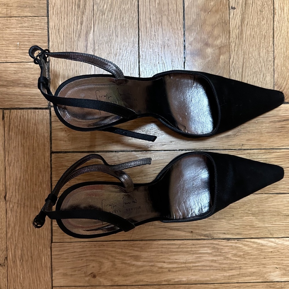 black satin high heels